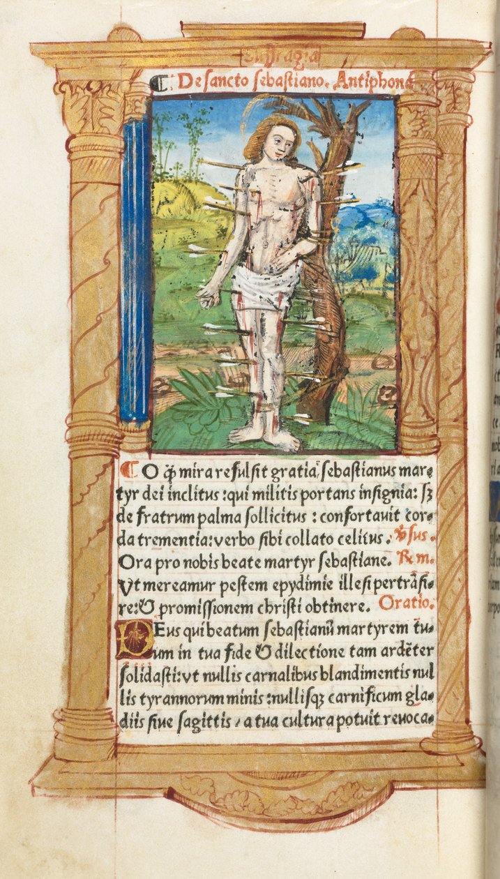 Drukowany Księga Godzin Korzystanie z Rzymu: fol. 102v, św. Sebastian, 1510. autorstwa Guillaume Le Rouge