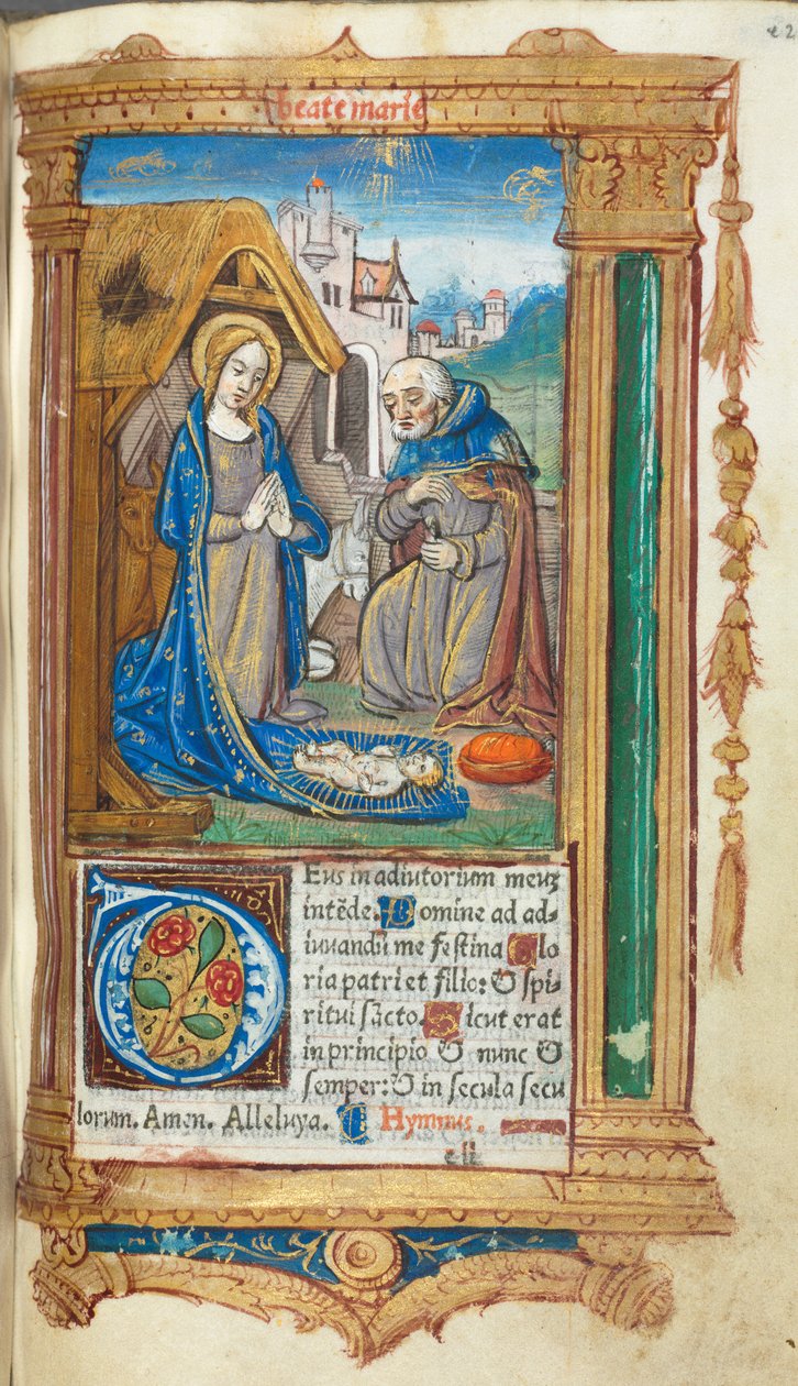 Drukowany Księga Godzin Korzystanie z Rzymu: fol. 34r, Narodzenia, 1510. autorstwa Guillaume Le Rouge