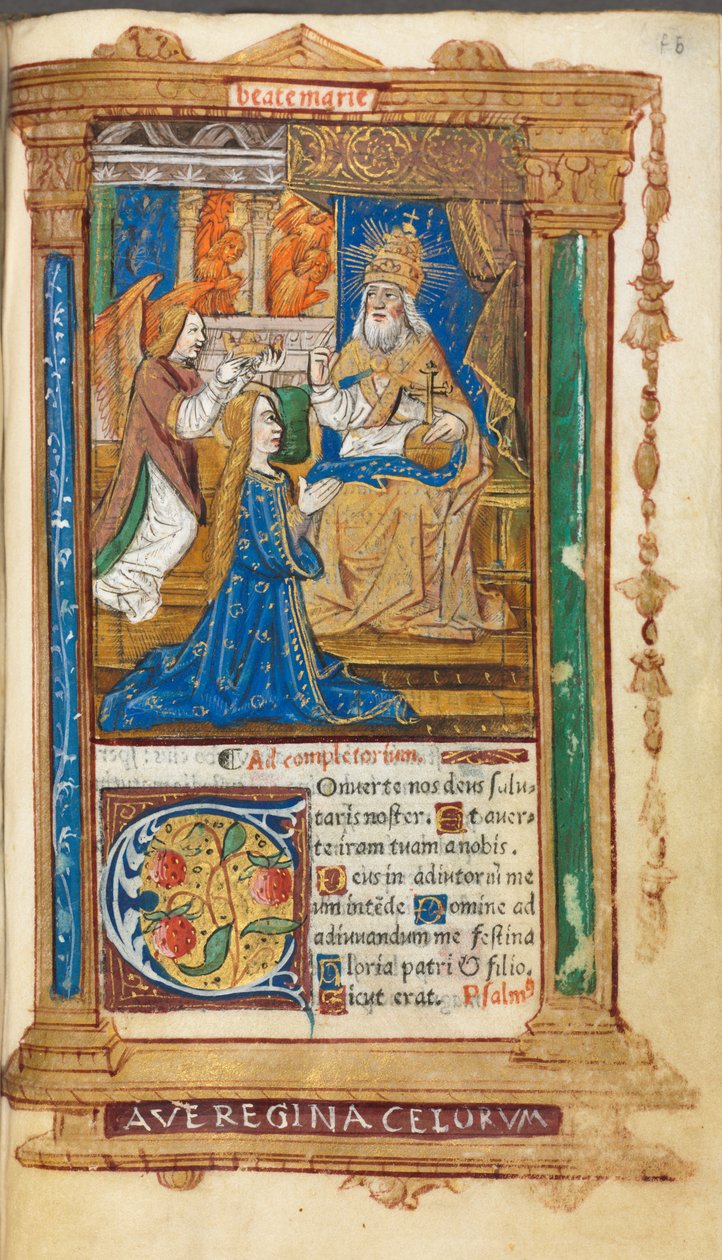 Drukowany Księga Godzin Korzystanie z Rzymu: fol. 45r, Koronacja NMP, 1510. autorstwa Guillaume Le Rouge
