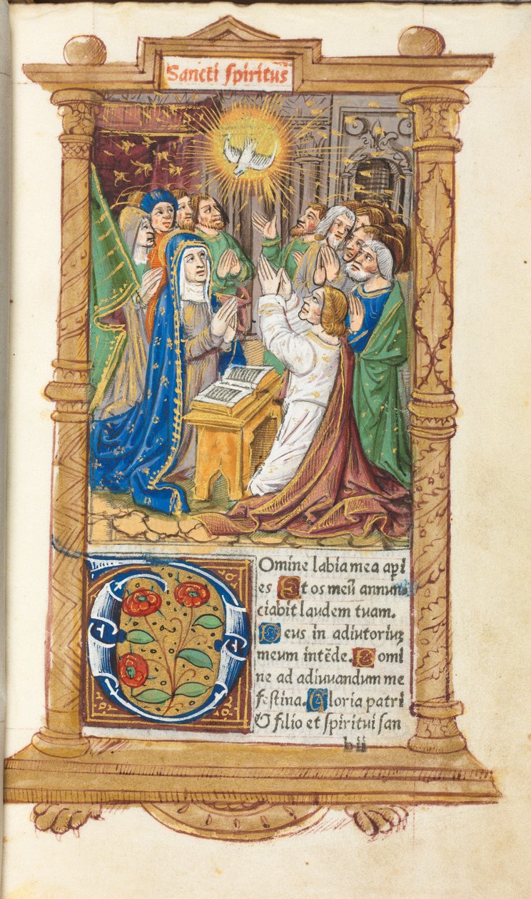 Drukowany Księga Godzin Korzystanie z Rzymu: fol. 58r, Pięćdziesiątnica, 1510. autorstwa Guillaume Le Rouge