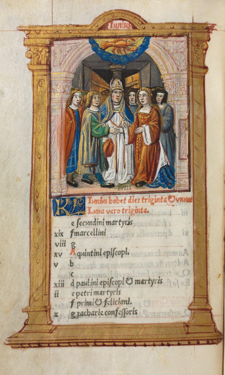 Drukowany Księga Godzin Korzystanie z Rzymu: fol. 7v, ilustracja kalendarza czerwca, 1510. autorstwa Guillaume Le Rouge