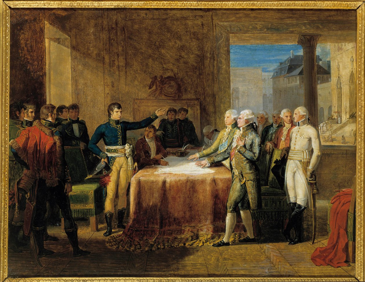 Wojna napoleońska: „”Podpis wstępu do pokoju Leoben”” (17 kwietnia autorstwa Guillaume Lethiere