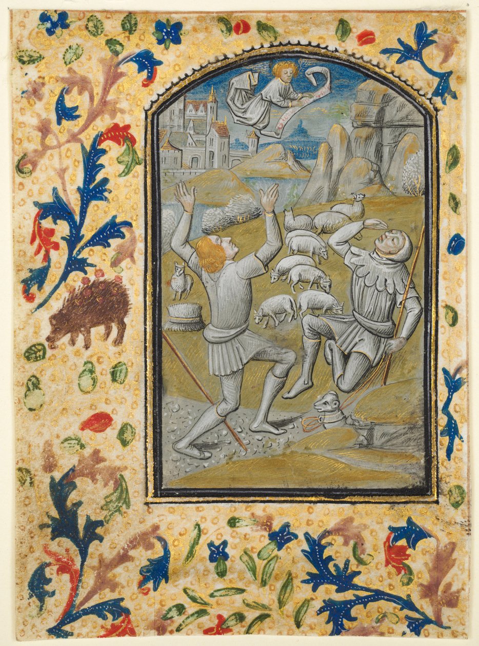 Kartka z Księgi Godzin: Koronacja Matki Boskiej, ok. godz. 1470-1480. autorstwa Guillaume Vrelant