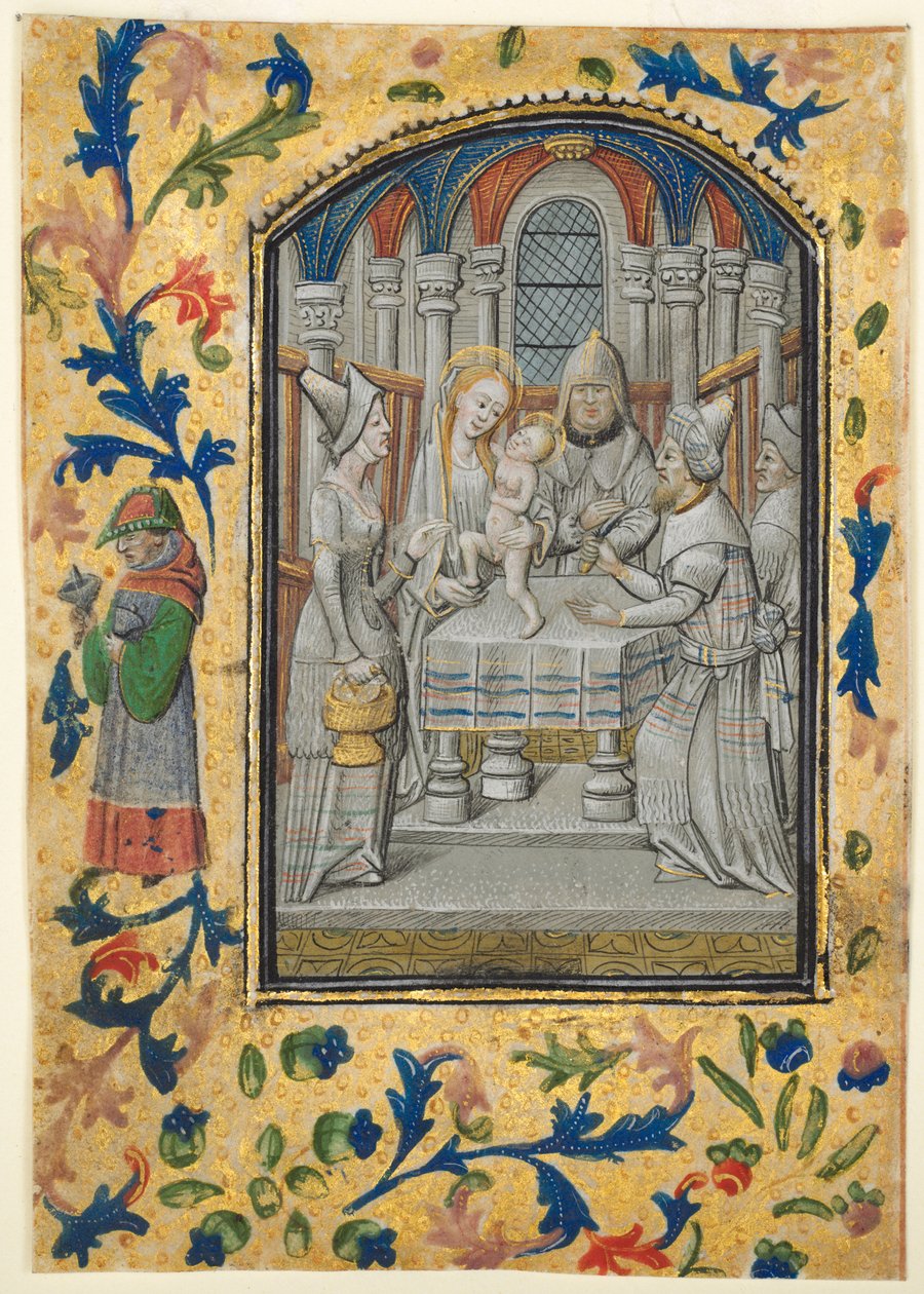 Kartka z Księgi Godzin: Nawiedzenie, ok. godz. 1470-1480. autorstwa Guillaume Vrelant