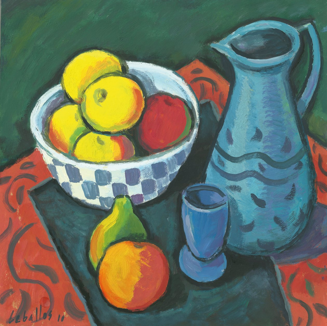 Martwa natura z jabłkami, 2010 (gwasz na papierze) autorstwa Guillermo Martí Ceballos