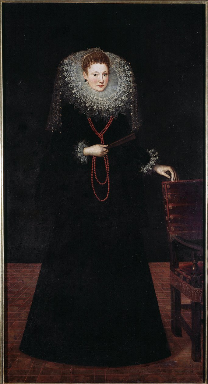 Portret szlachetnej damy z Genui Obraz Guilliama Van Deynena (1575-1624) 1610 Wymiary 225x120 cm Musei di Strada Nuova (ex Palazzo Bianco) Genes, Włochy autorstwa Guilliam van Deynen
