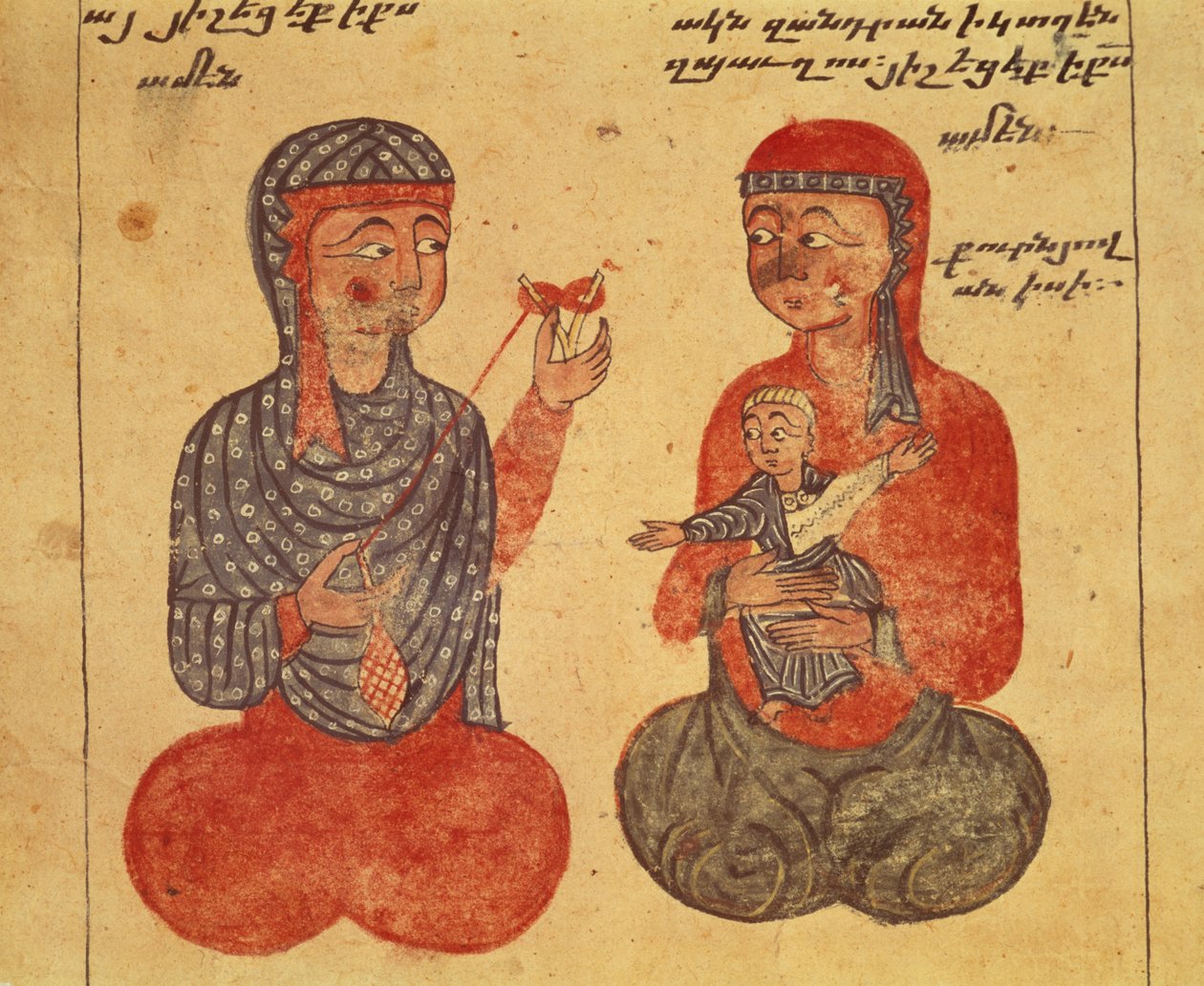 Ms 481 fol.10r Siostra Ovanes i jej wyznawca Przędzająca Wełna, z Ewangelii autorstwa Guirages