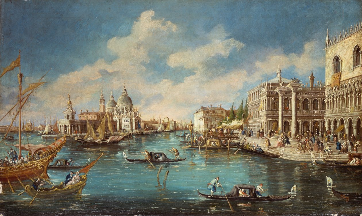Kościół salutowy widziany z Riva degli Schiavoni (chodnik), Giuseppe Ponga (1856-1925), olej na płótnie, 60x100 cm autorstwa Guiseppe Ponga