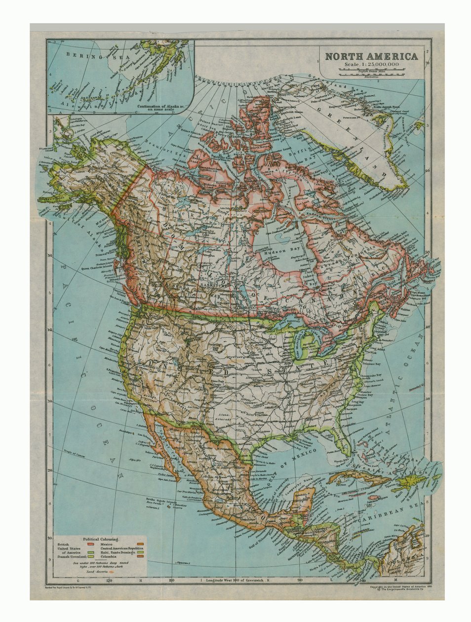 Mapa Ameryki Północnej, ok. 1910 r. autorstwa Gull Engraving Company