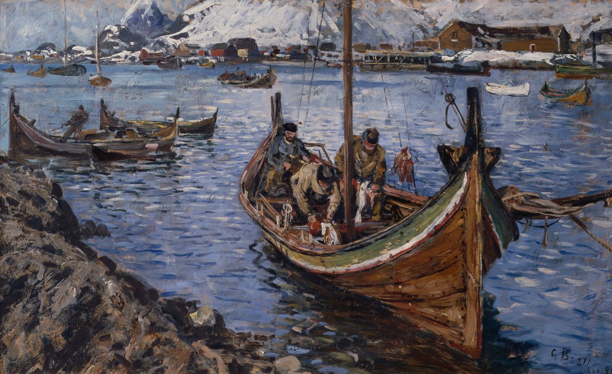 Łodzie rybackie, Lofoty autorstwa Gunnar Berg