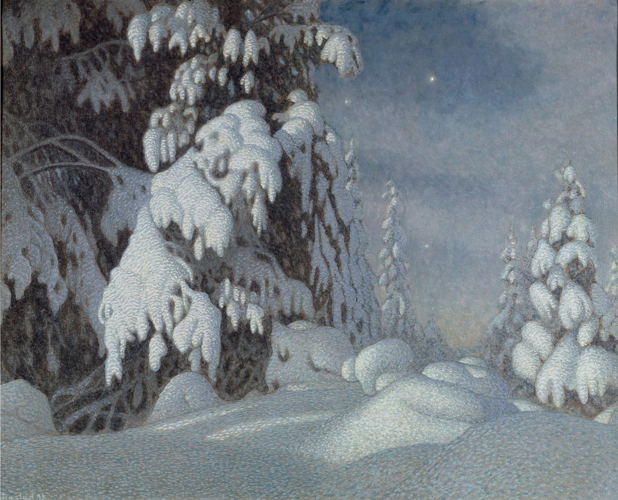 Zimowe światło księżyca, 1895 r autorstwa Gustaf Fjaestad