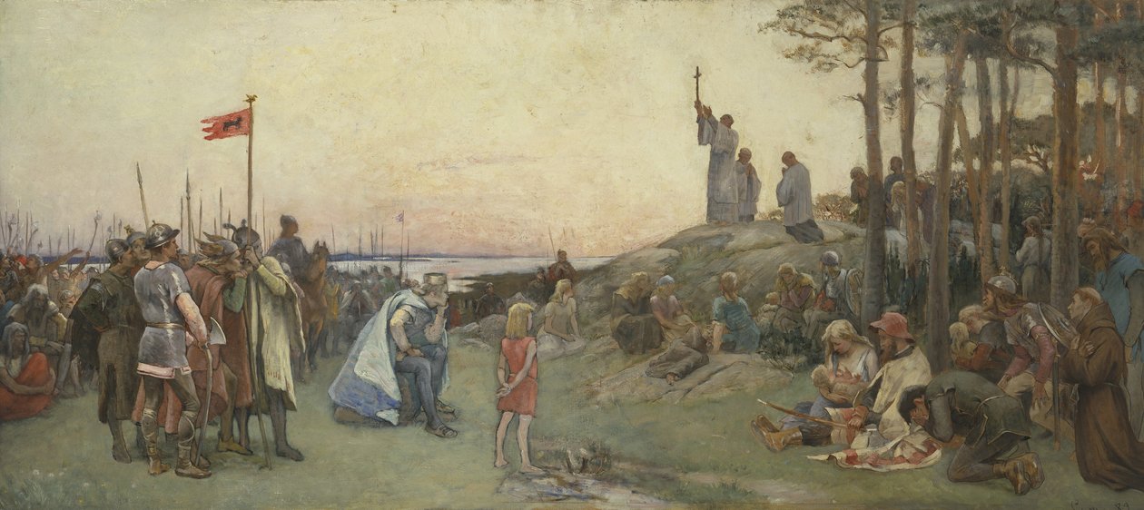 Ansgar głoszenie chrześcijaństwa, 1889 autorstwa Gustaf Olaf Cederstrom