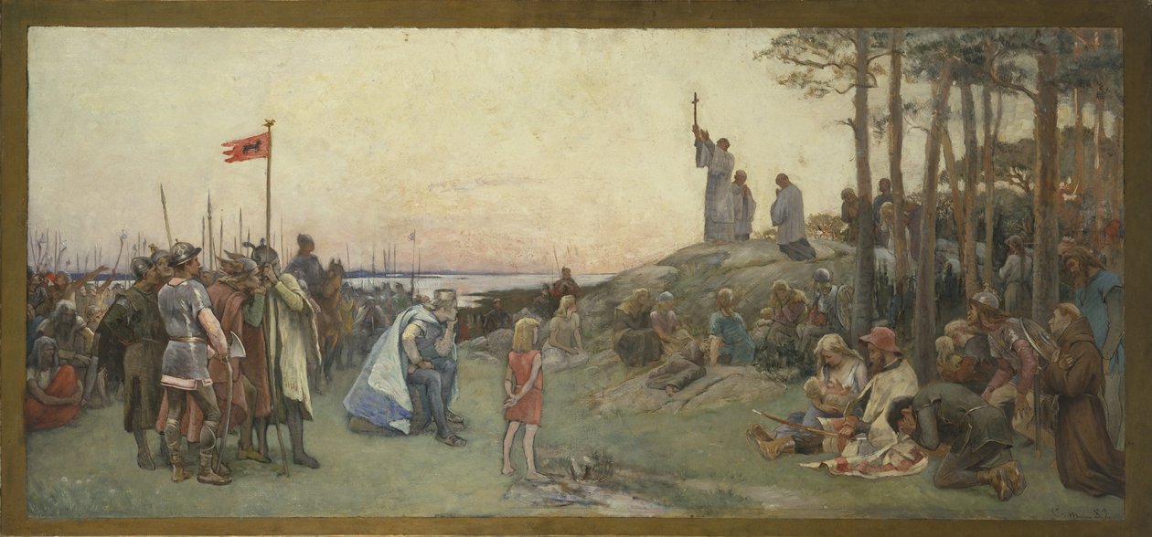 Saint Anchaire (Anchaire de Breme, Oscar ou Ansgar, 801-865) prechant le christianisme - Ansgar głoszenie chrześcijaństwa, Cederstroem, Gustaf (1845-1933). olej na płótnie autorstwa Gustaf Olaf Cederstrom