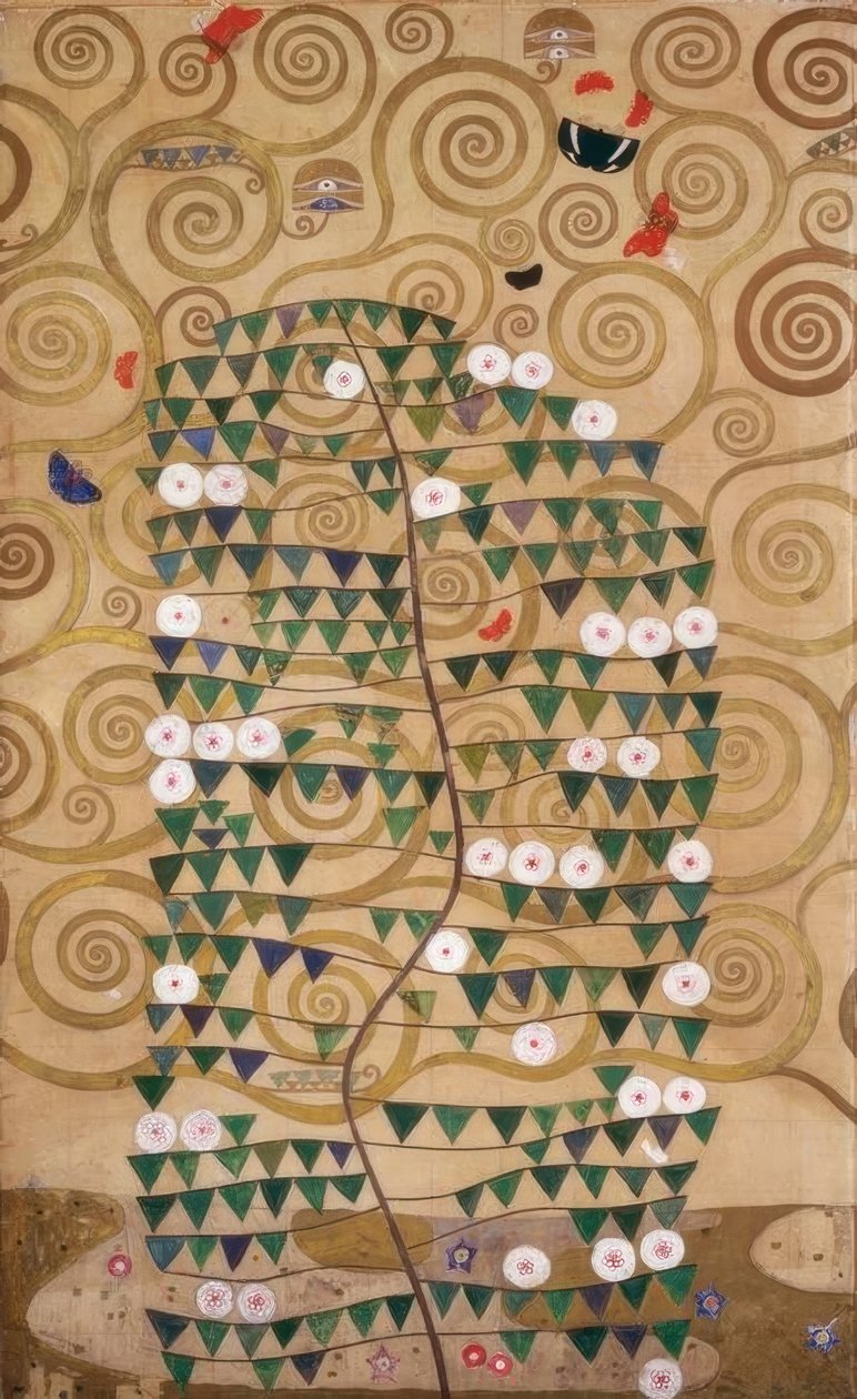 Drzewo życia (prawa zewnętrzna część z kwitnącym krzewem) autorstwa Gustav Klimt