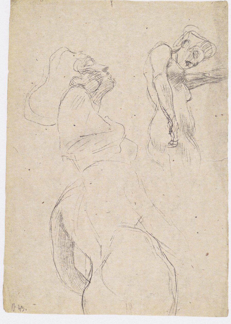 Trzy studia stojącej kobiety po prawej stronie autorstwa Gustav Klimt