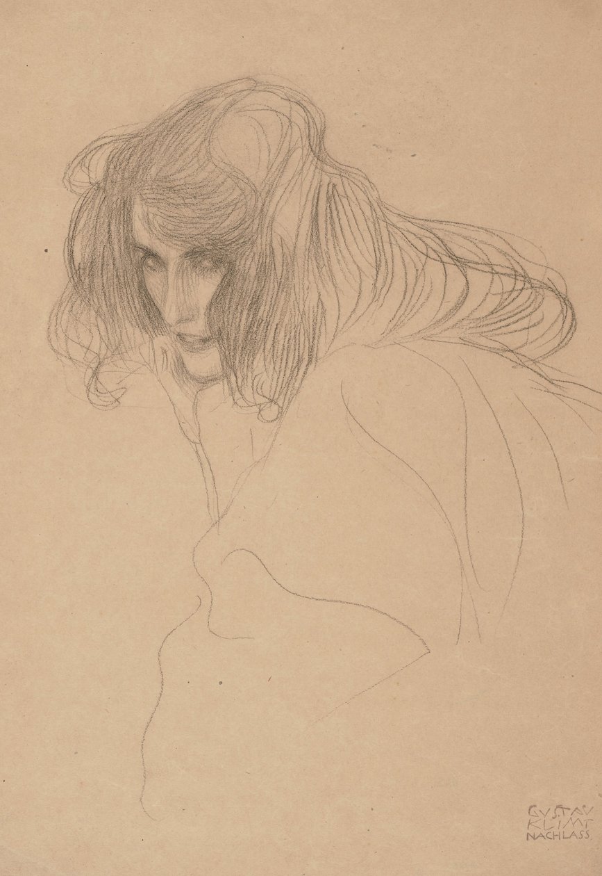 Głowa kobiety w trzy czwartej sylwetce (studium do fryzu Beethovena), 1901-1902 autorstwa Gustav Klimt