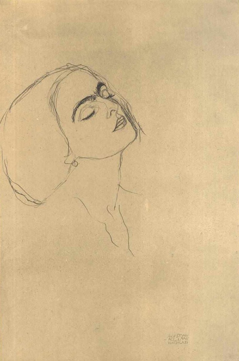 Studium głowy z zamkniętymi oczami po prawej stronie autorstwa Gustav Klimt