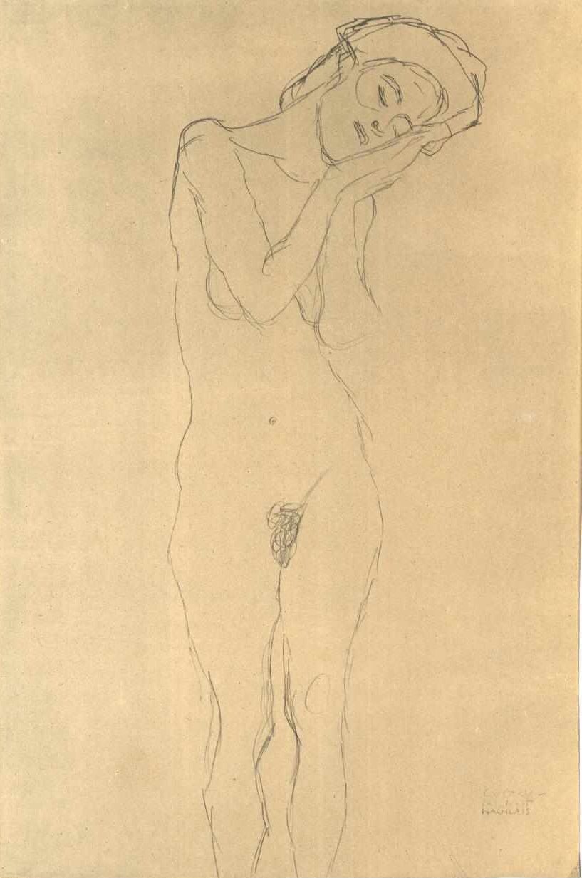 Akt z przodu z ręką na policzku autorstwa Gustav Klimt