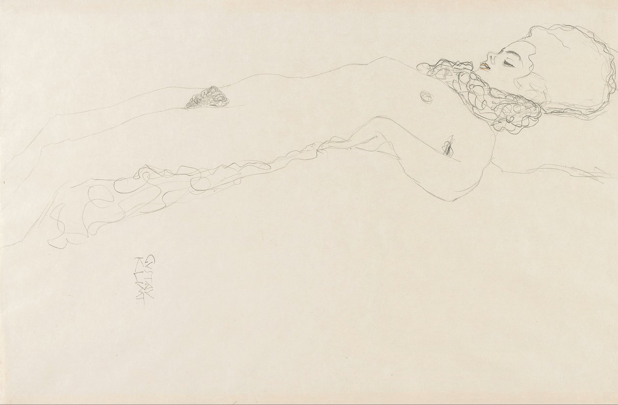 Naga Dziewczyna z Ruff, kłamie autorstwa Gustav Klimt