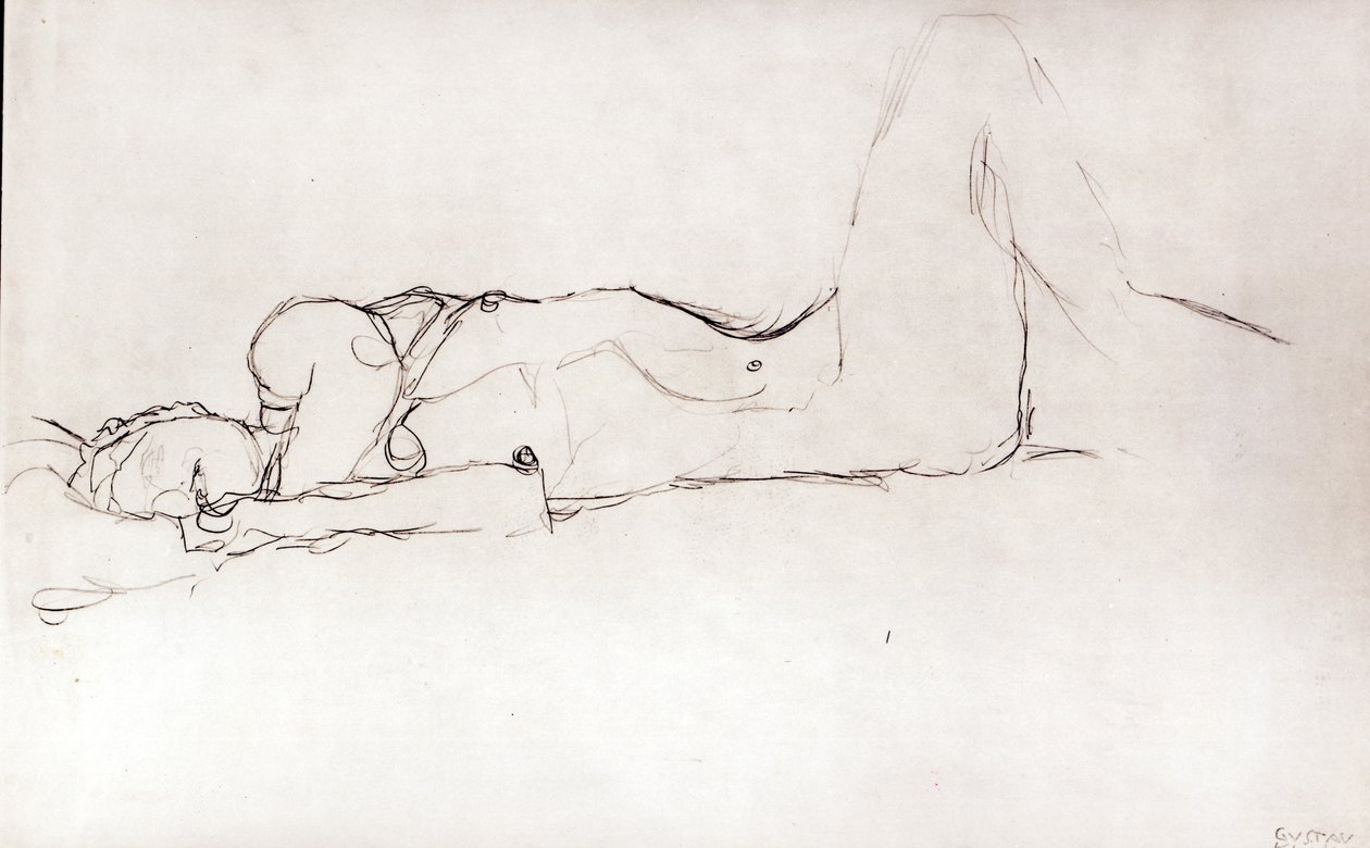Naga kobieta w łóżku, ok. 1914 autorstwa Gustav Klimt