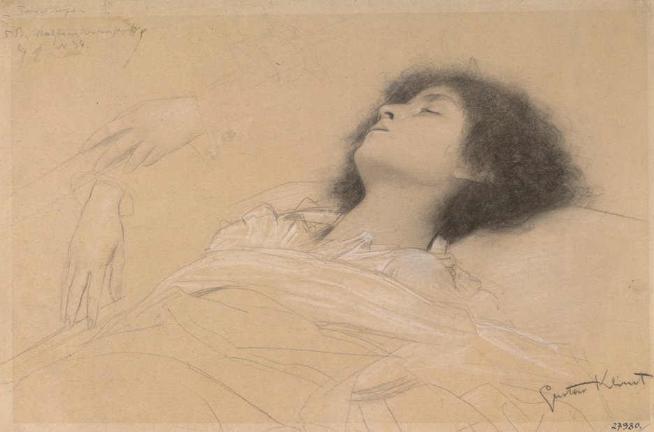 Leżąca dziewczyna i dwa studia rąk autorstwa Gustav Klimt