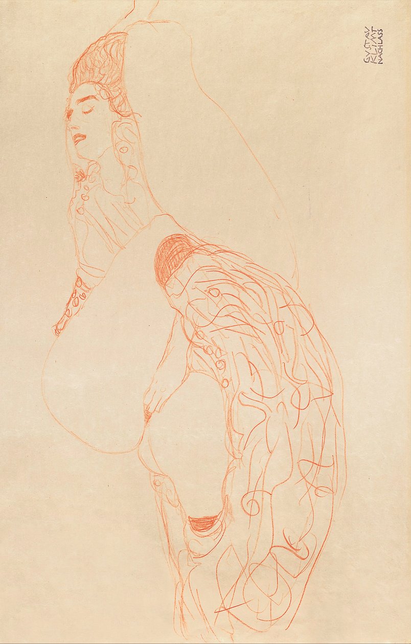 Leżący półnagi (masturbacja) autorstwa Gustav Klimt
