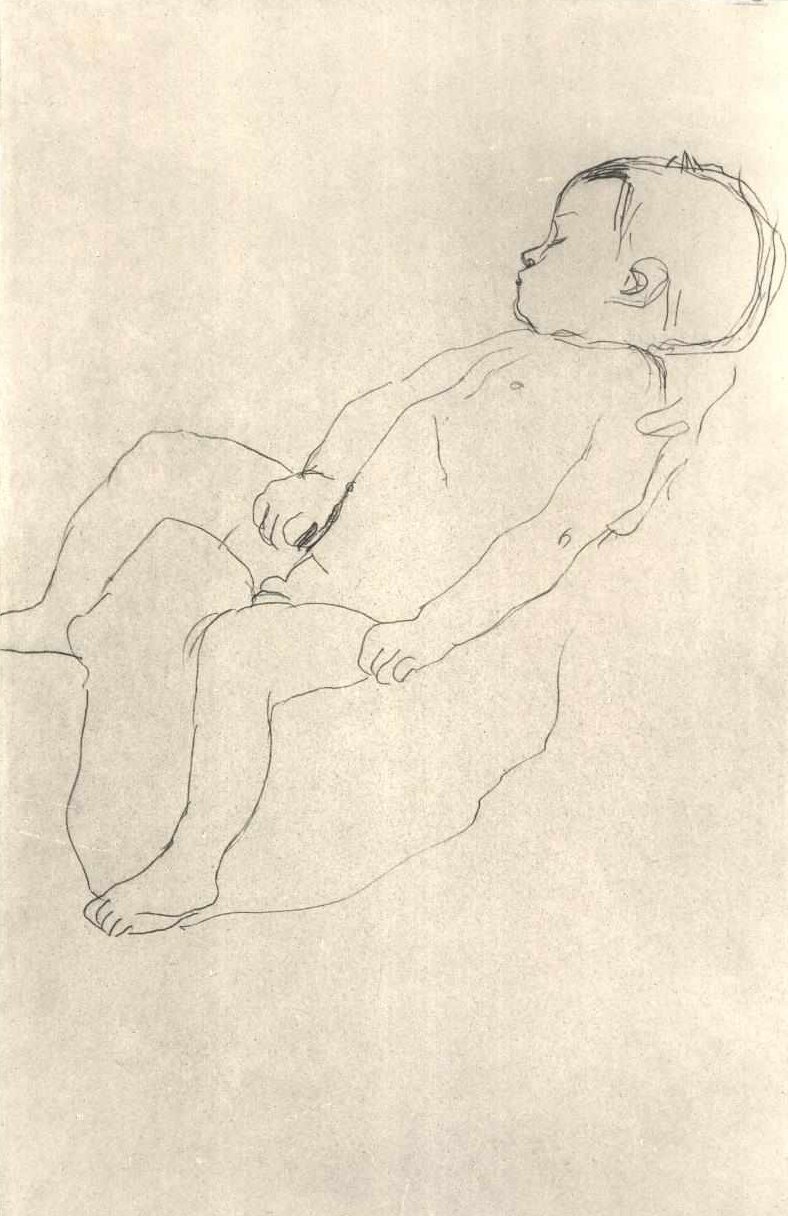 Śpiący chłopiec po lewej autorstwa Gustav Klimt