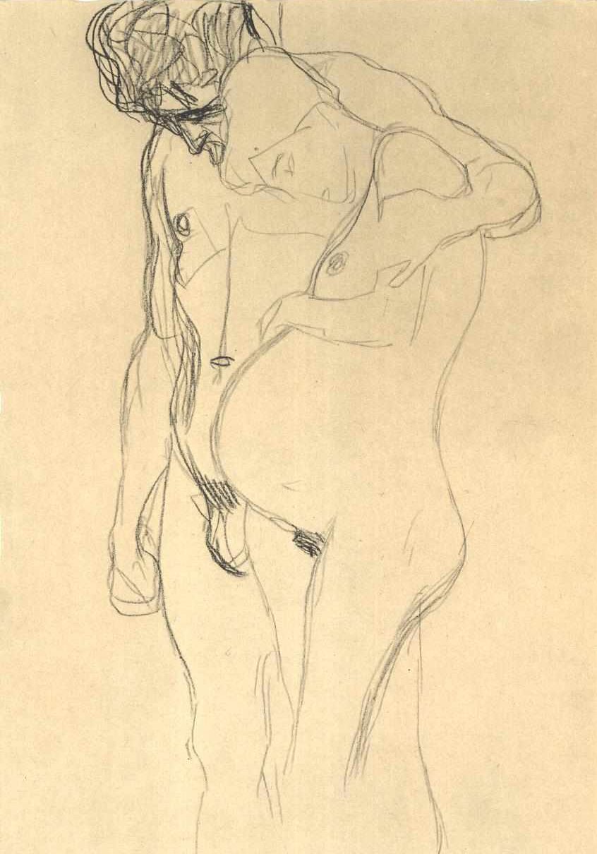 Kobieta w ciąży z mężem po lewej autorstwa Gustav Klimt