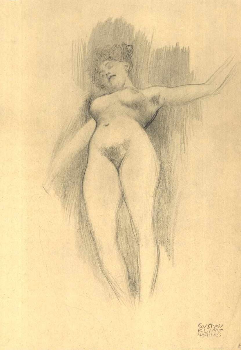 Unoszący się nago na ciemnym tle autorstwa Gustav Klimt