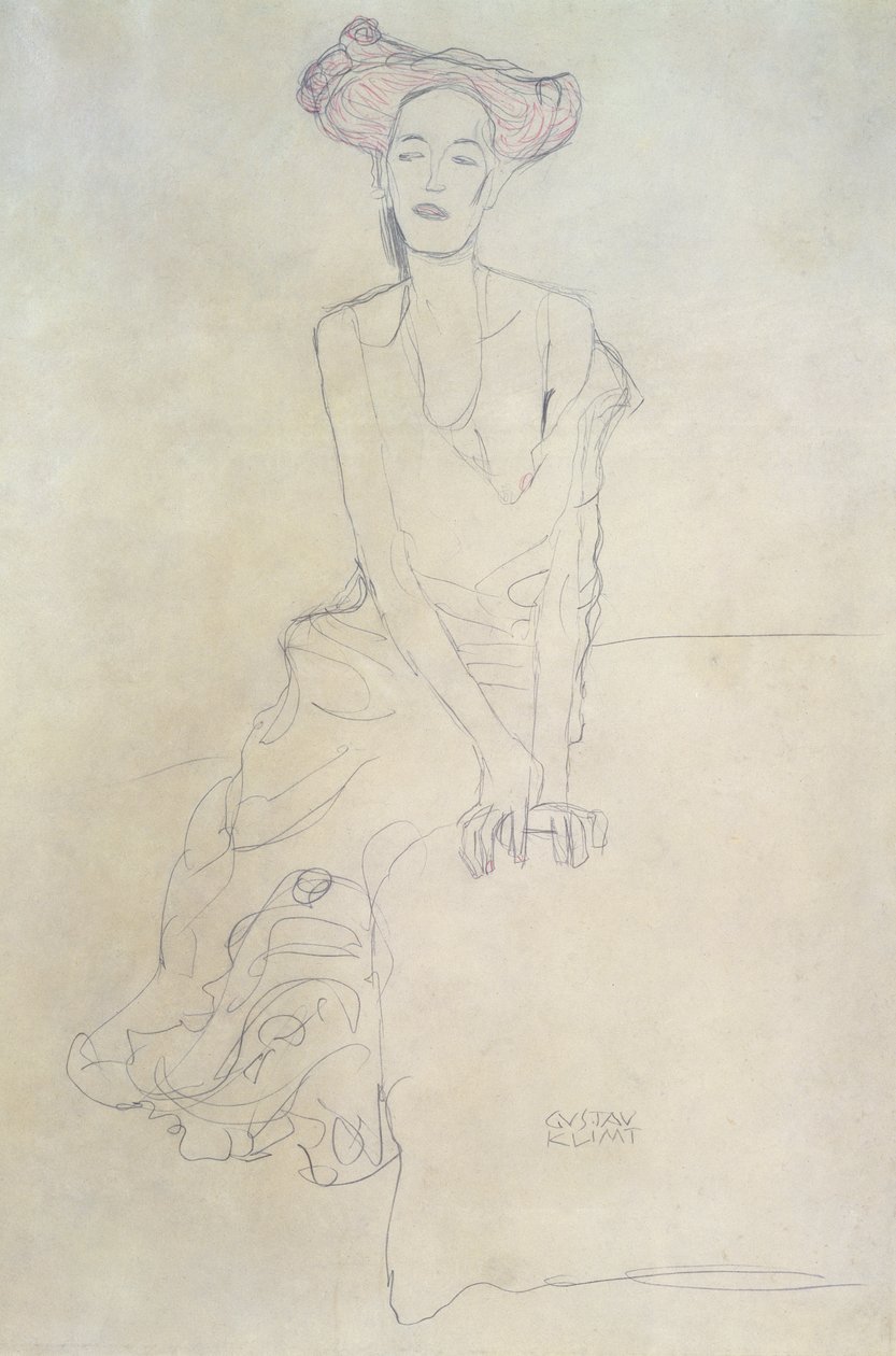 Siedząca kobieta, 1908 (ołówek i kredka) autorstwa Gustav Klimt