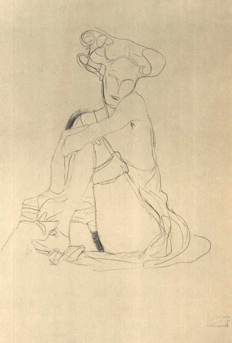 Siedząca kobieta z podpartą lewą nogą autorstwa Gustav Klimt