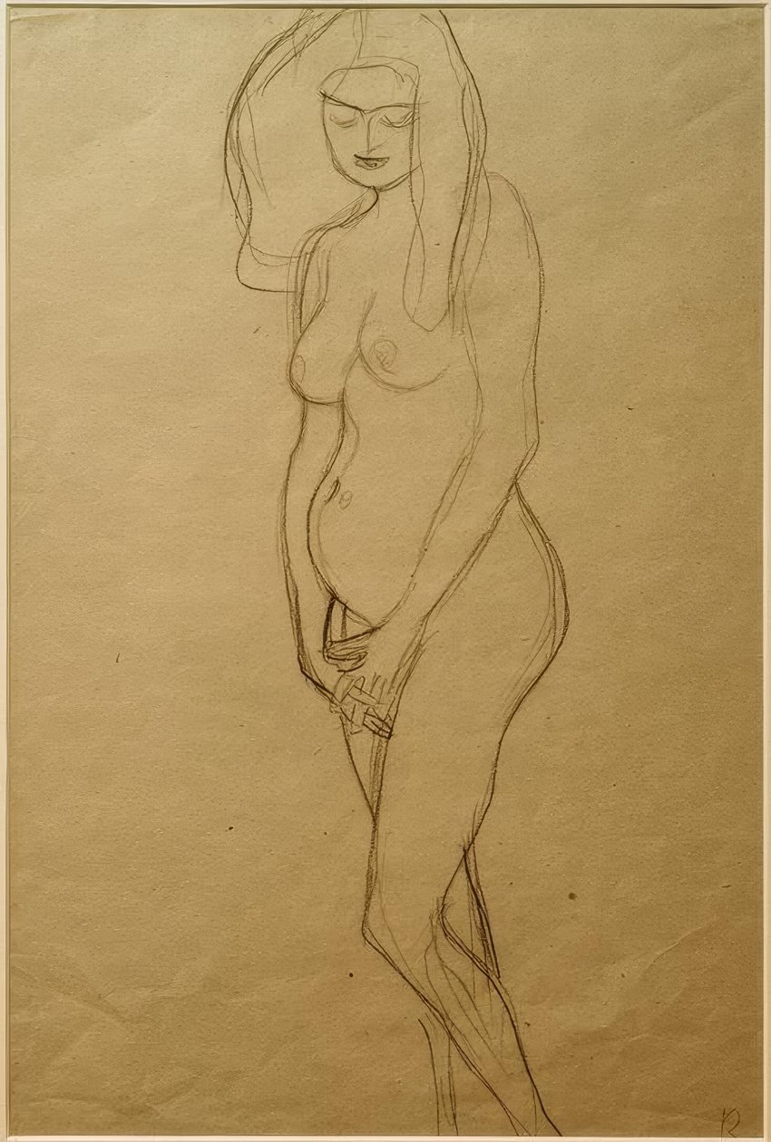 Stojąca naga kobieta w ciąży po lewej stronie, ręce... autorstwa Gustav Klimt