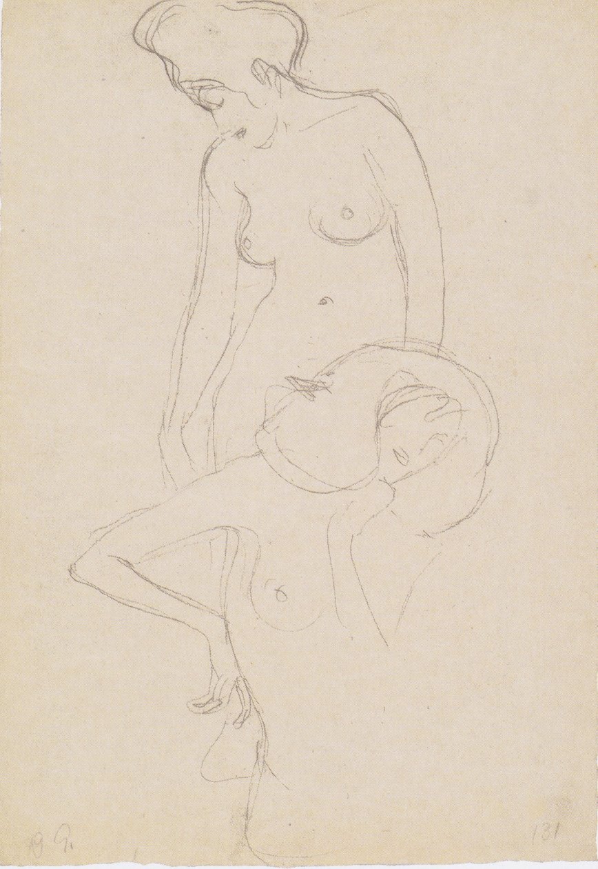 Stojący akt kobiecy z lewej strony, akt kobiecy z przodu autorstwa Gustav Klimt