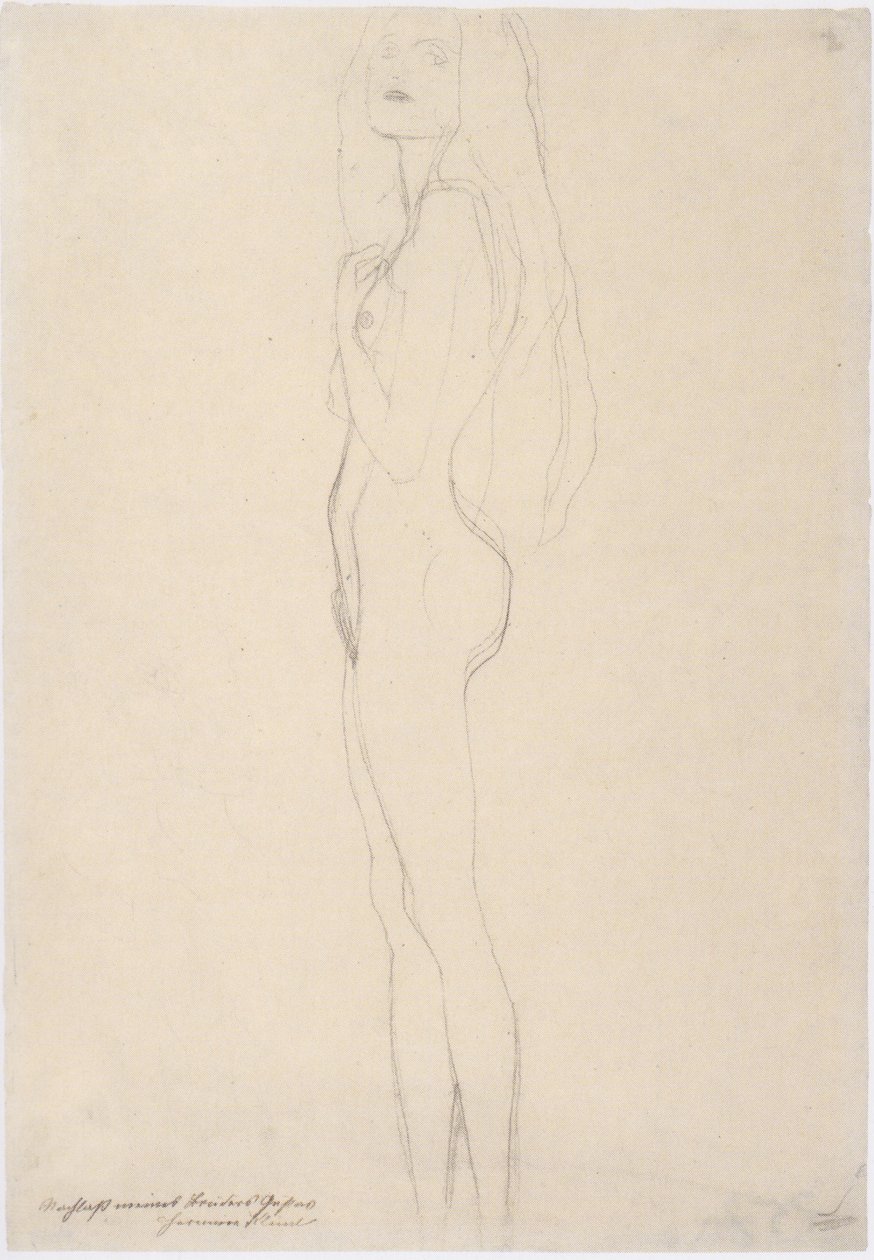 Stojąca naga dziewczyna po lewej stronie autorstwa Gustav Klimt