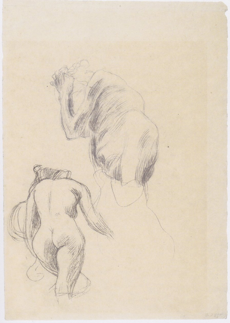Naga kobieca od tyłu, zdesperowany staruszek autorstwa Gustav Klimt