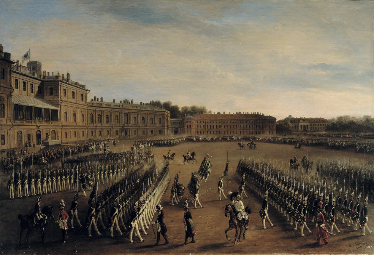 Parada w czasach cesarza Pawła I (1754-1801) 1847 autorstwa Gustav Schwarz