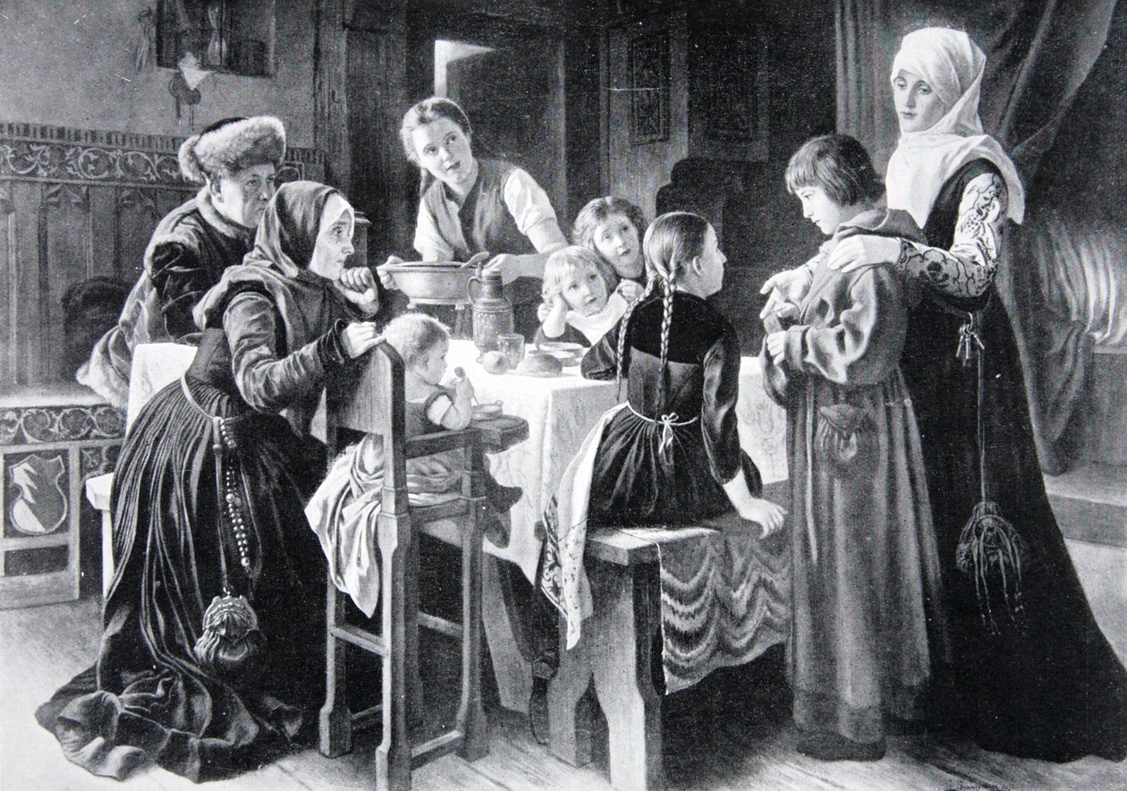 Chłopięctwo Marcina Lutra, ilustracja z "Historii narodu". autorstwa Gustav Adolph Spangenberg