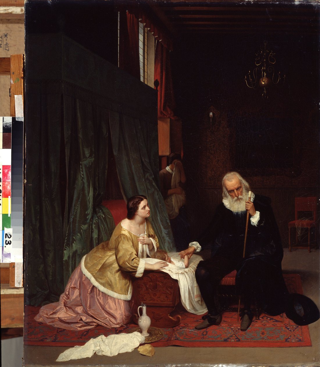 ""Wizyta lekarza"" Lekarz bada puls chorego dziecka pod czujnym okiem matki. Obraz Gustawa Budkowskiego (1813-1884) 1859 Państwowe Muzeum Sztuki, Niżny Tagil, Rosja autorstwa Gustav Budkowski