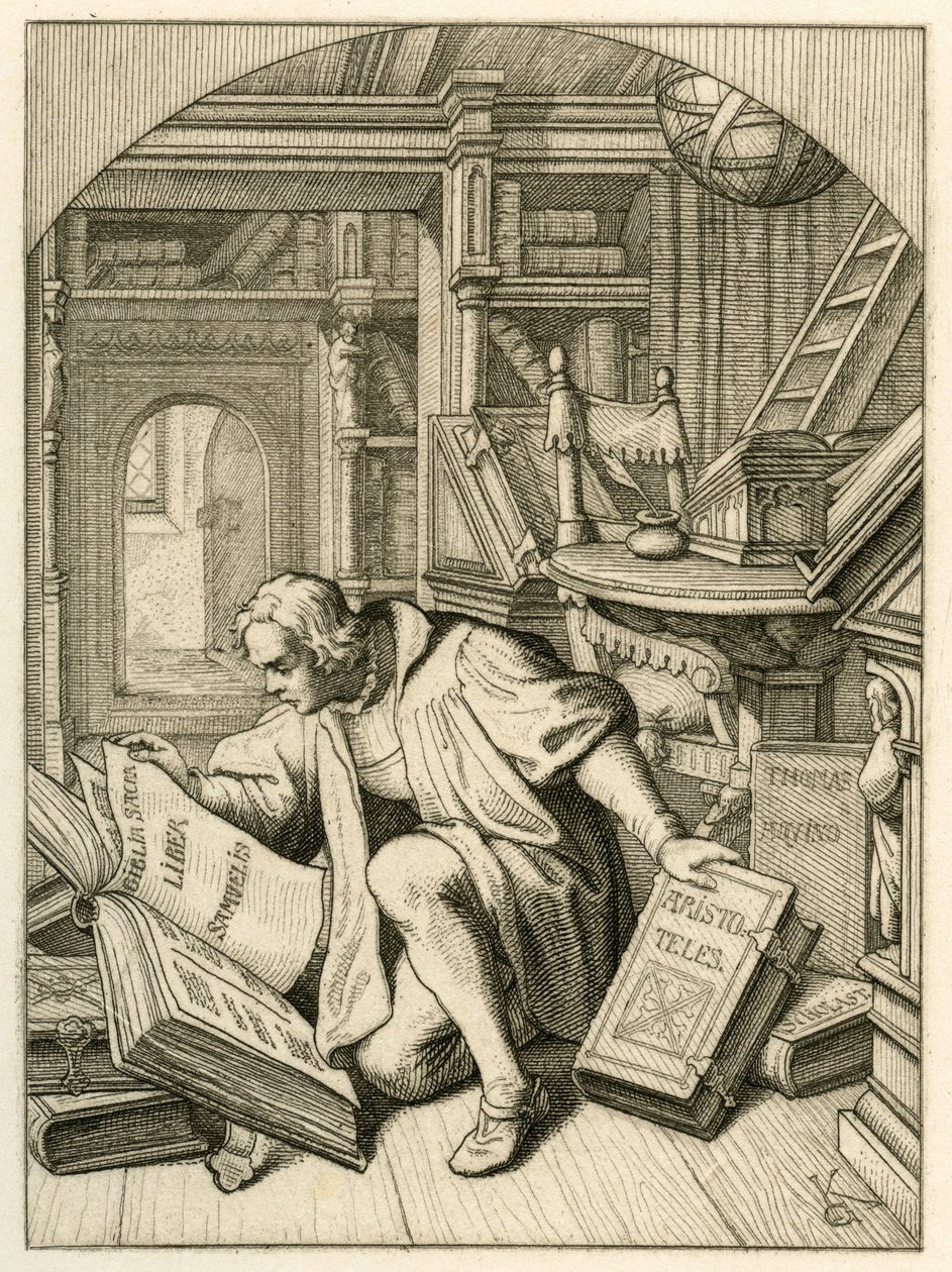 Luter czyta w bibliotece uniwersyteckiej w Erfurcie. Znalazł łacińską Biblię autorstwa Gustav Ferdinand Leopold Konig
