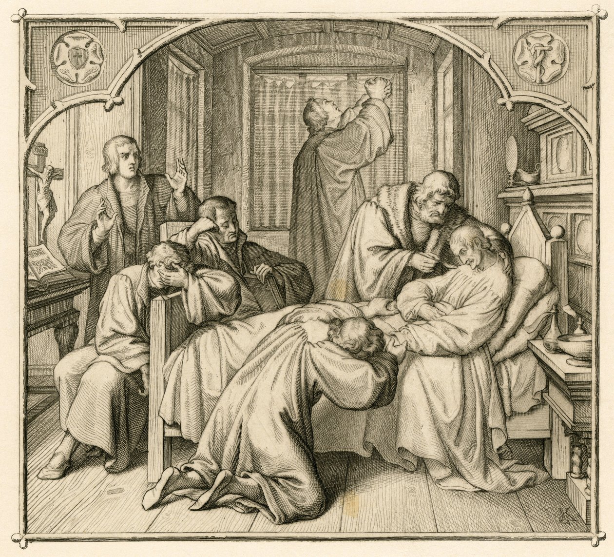 Przyjaciel Lutra Filip (Philippe, Philippus) Melanchton (1497-1560) jest bardzo chory i dlatego Luter modli się o wyzdrowienie autorstwa Gustav Ferdinand Leopold Konig