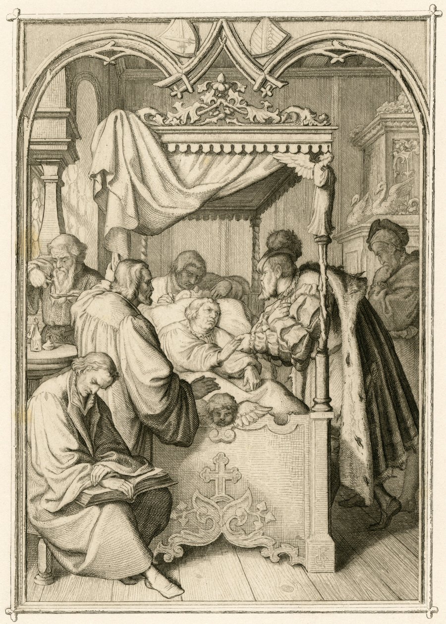 Marcin Luter jest ciężko chory, elektor Johann Friedrich (Johann Frederic Ier de Saxe autorstwa Gustav Ferdinand Leopold Konig