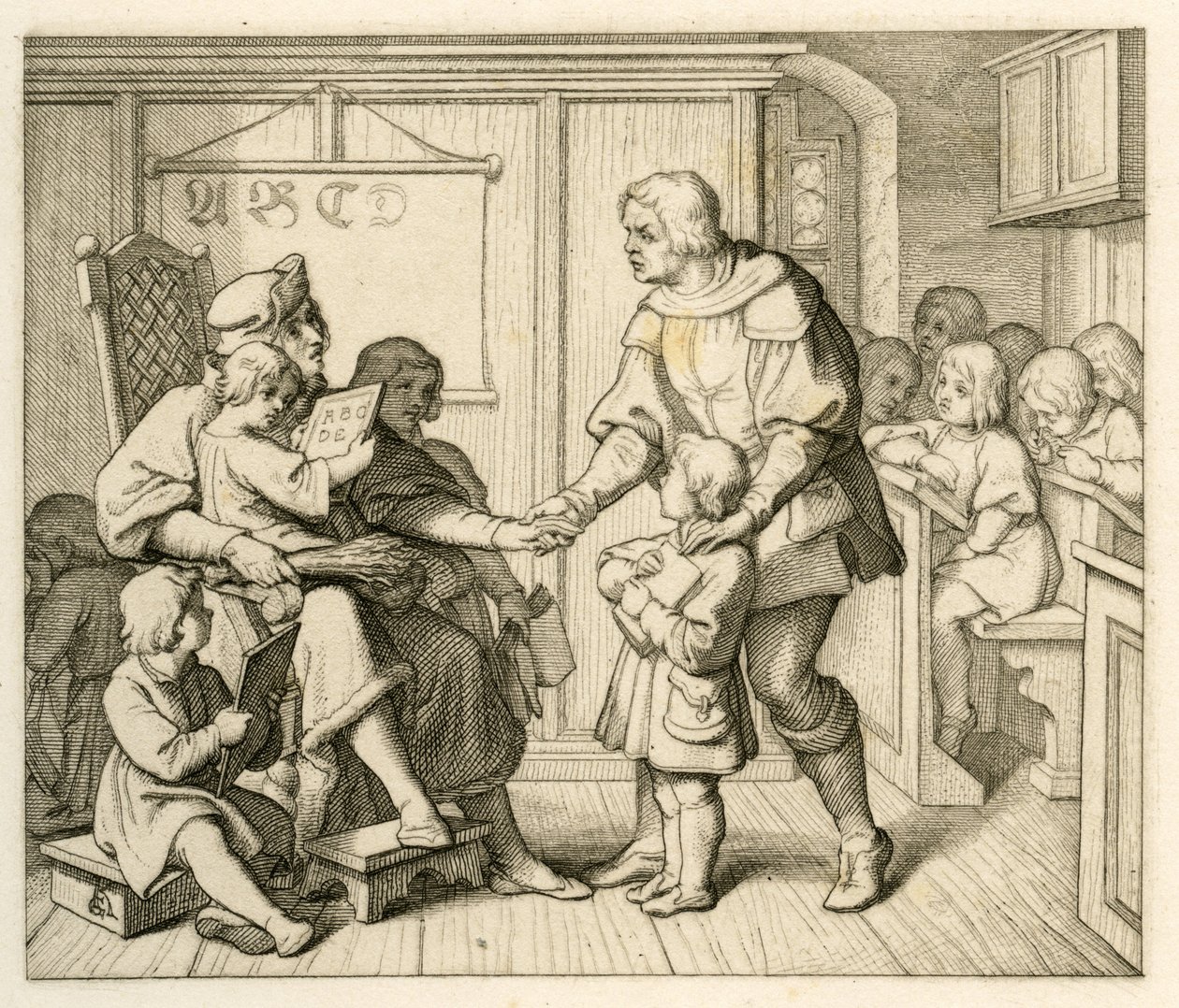 Na tej ilustracji zapis Marcina Lutra do szkoły w Mansfield wraz z ojcem Hansem autorstwa Gustav Ferdinand Leopold Konig