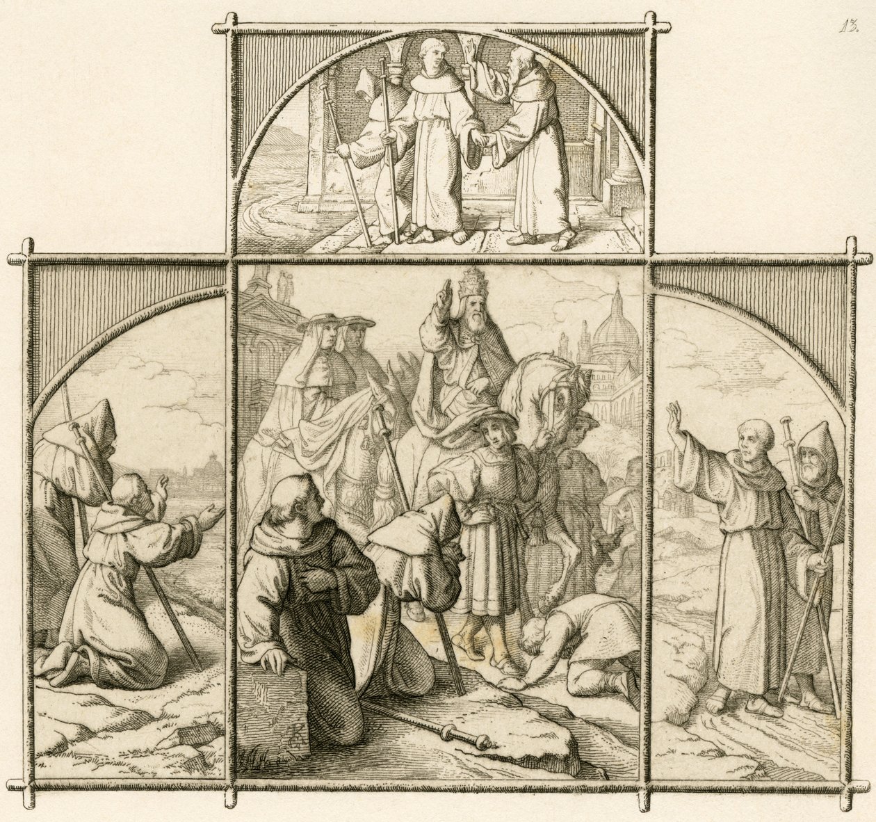 Podróż Marcina Lutra do Rzymu 1510. Był szczęśliwy, widząc Rzym, ale przerażony wspaniałością i zepsuciem autorstwa Gustav Ferdinand Leopold Konig