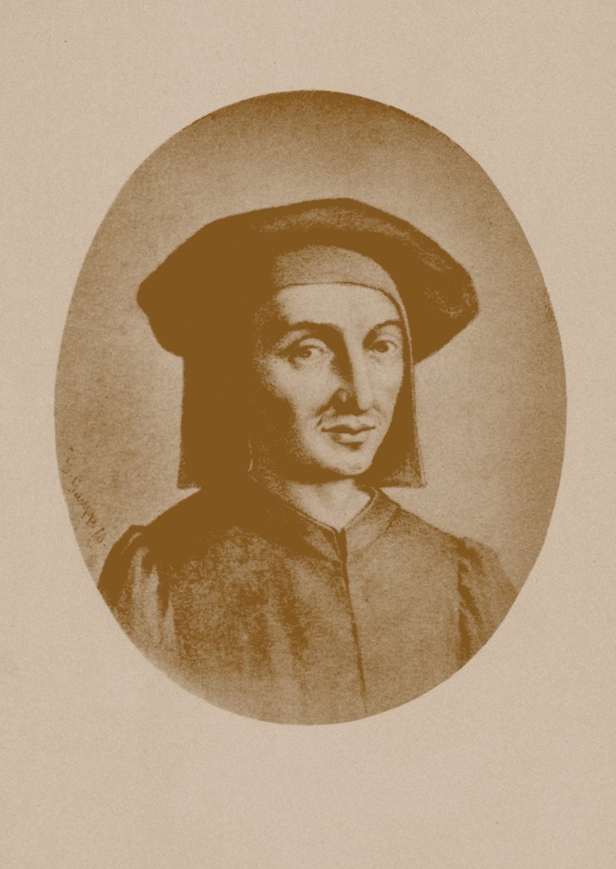 Portret kompozytora Josquina des Preza, 1870. autorstwa Gustav Gaupp