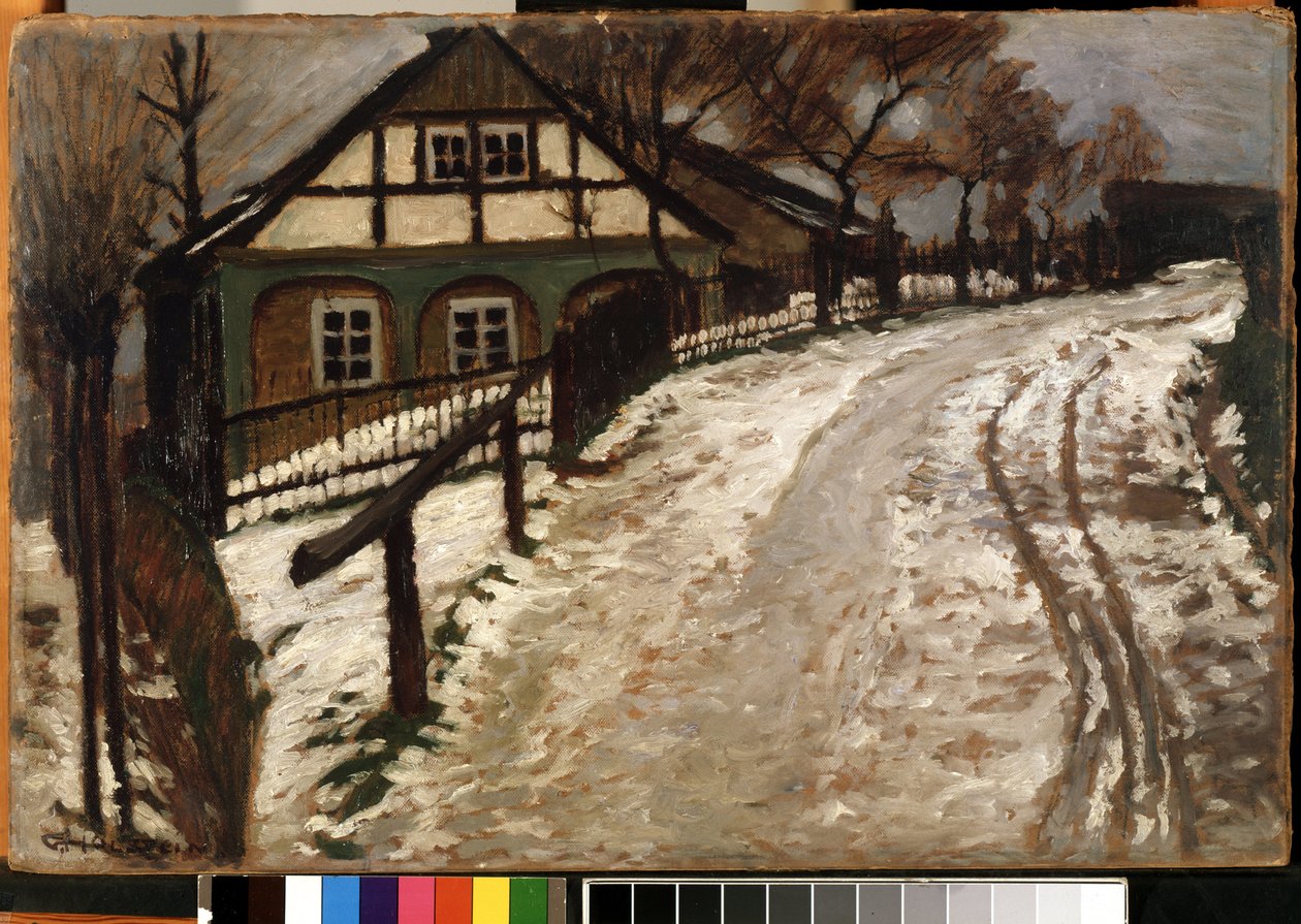 ""Odwilż"" (Odwilż) Zimowy krajobraz na wsi, gdy topnieje śnieg. Obraz Gustava Holsteina (1876-?) Muzeum Sztuk Pięknych Mikalojus Konstantinas Ciurlionis, Kowno, Litwa autorstwa Gustav Holstein