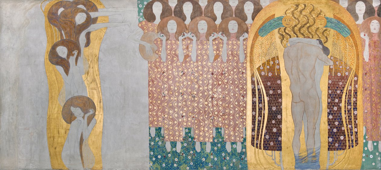 Beethoven Frieze: The Arts, Paradise Choir and Embrace - płyta 8, prawa długa ściana autorstwa Gustav Klimt