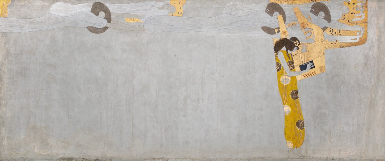 Beethoven Frieze: Tęsknota za szczęściem znajduje satysfakcję w poezji - ilustracja 7, prawa długa ściana autorstwa Gustav Klimt