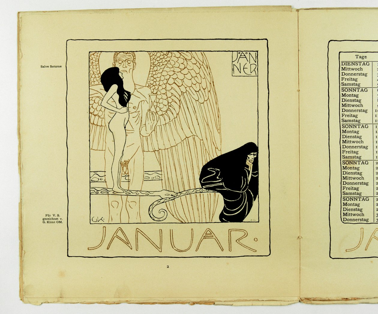 Strona kalendarza na styczeń 1901 r. (kolorowa litografia) autorstwa Gustav Klimt