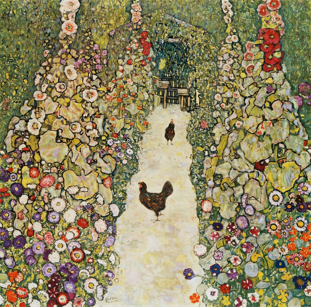 Ścieżka ogrodowa z kurami autorstwa Gustav Klimt