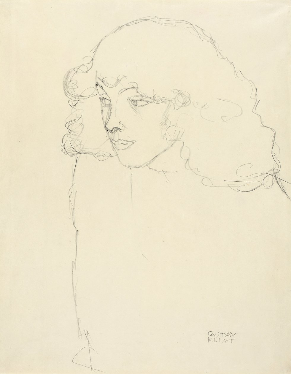 Półdługi portret dziewczyny w trzech czwartych profilu z lewej strony autorstwa Gustav Klimt